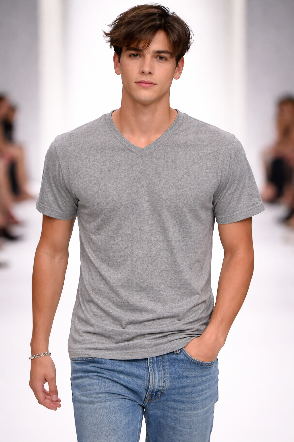 KISAKOL GRİ V YAKA TİŞÖRT