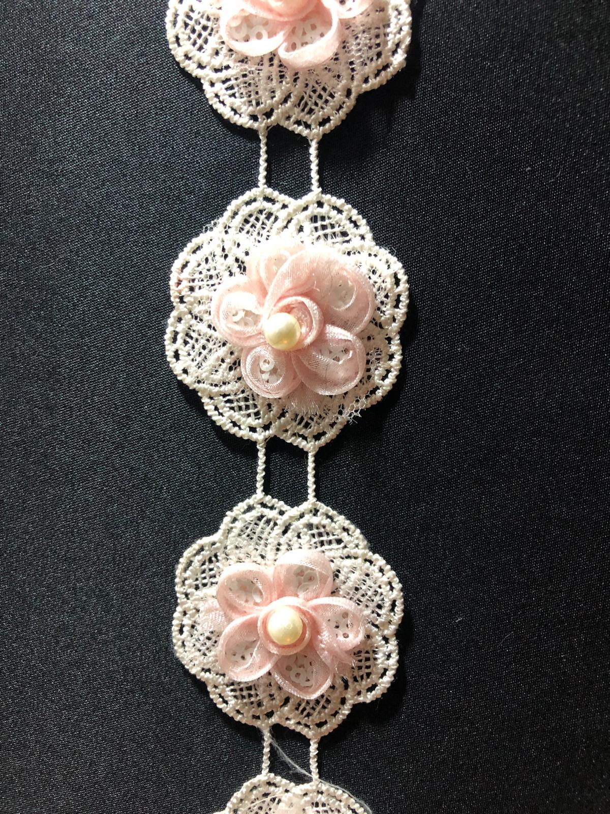 İNCİLİ DANTEL ÇİÇEK PEMBE